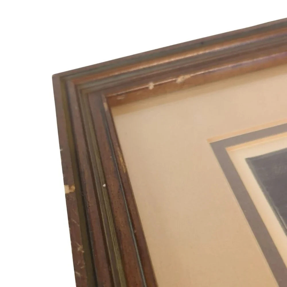 Vintage Blossom Time Drypoint By Walter Tittle In Brown Wooden Matted Frame